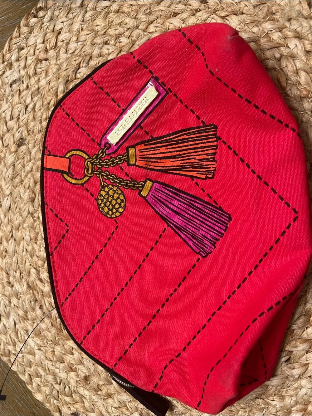 Vintage Estee Lauder Pink and Gold Tassel Cosmetic Pouch